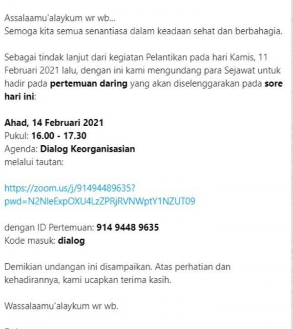 Dialog Keorganisasian Pasca Pelantikan Pengelola FK Unpad Periode 2021 – 2026