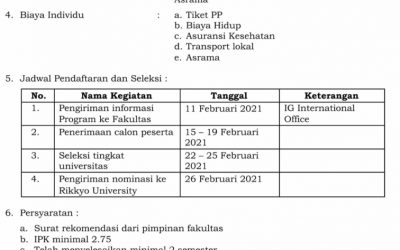 Seleksi Calon Mahasiswa Peserta Rikkyo Exchange Program Fall Semester 2021