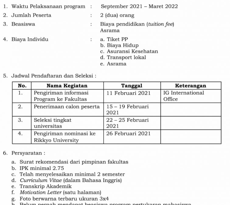 Seleksi Calon Mahasiswa Peserta Rikkyo Exchange Program Fall Semester 2021