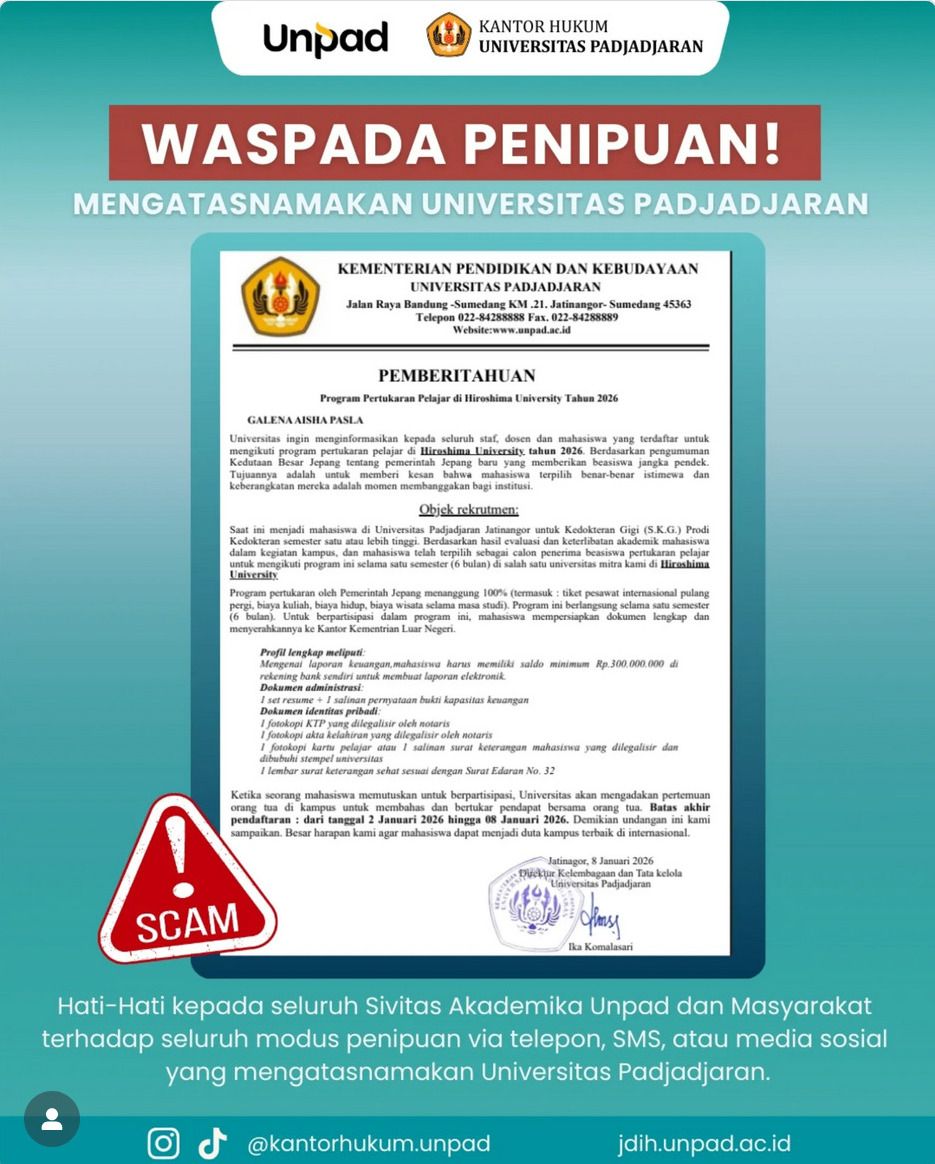 Waspada Penipuan Mengatasnamakan Universitas Padjadjaran