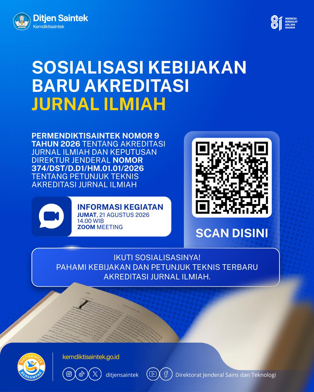 Sosialisasi kebijakan baru akreditasi jurnal ilmiah Permendiktisaintek Nomor 9 Tahun 2026