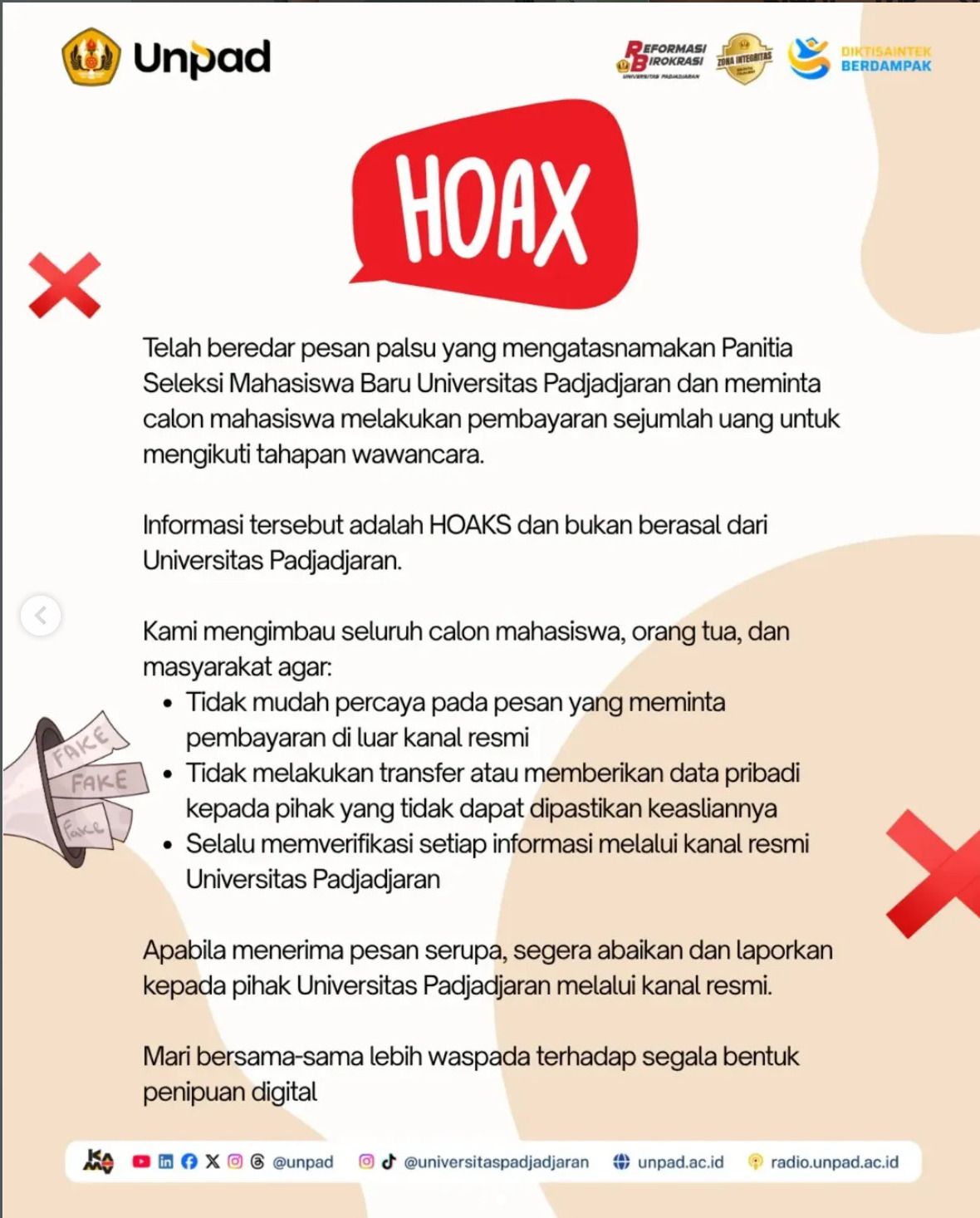 waspada penipuan mengatasnamakan unpad 1