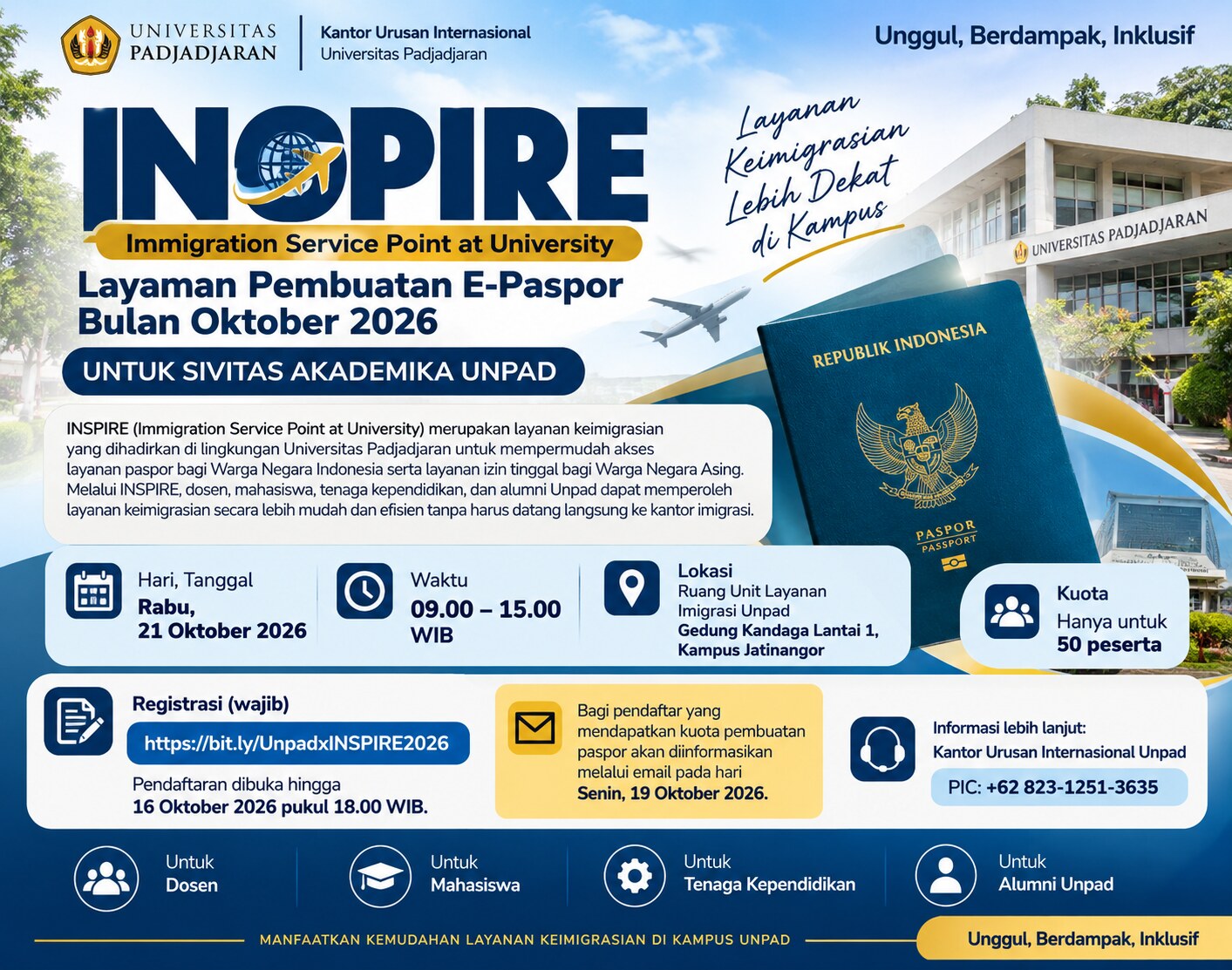 INSPIRE_ Unpad Immigration Service Fair Layanan e-paspor INSPIRE Unpad Oktober 2026 bagi sivitas akademika