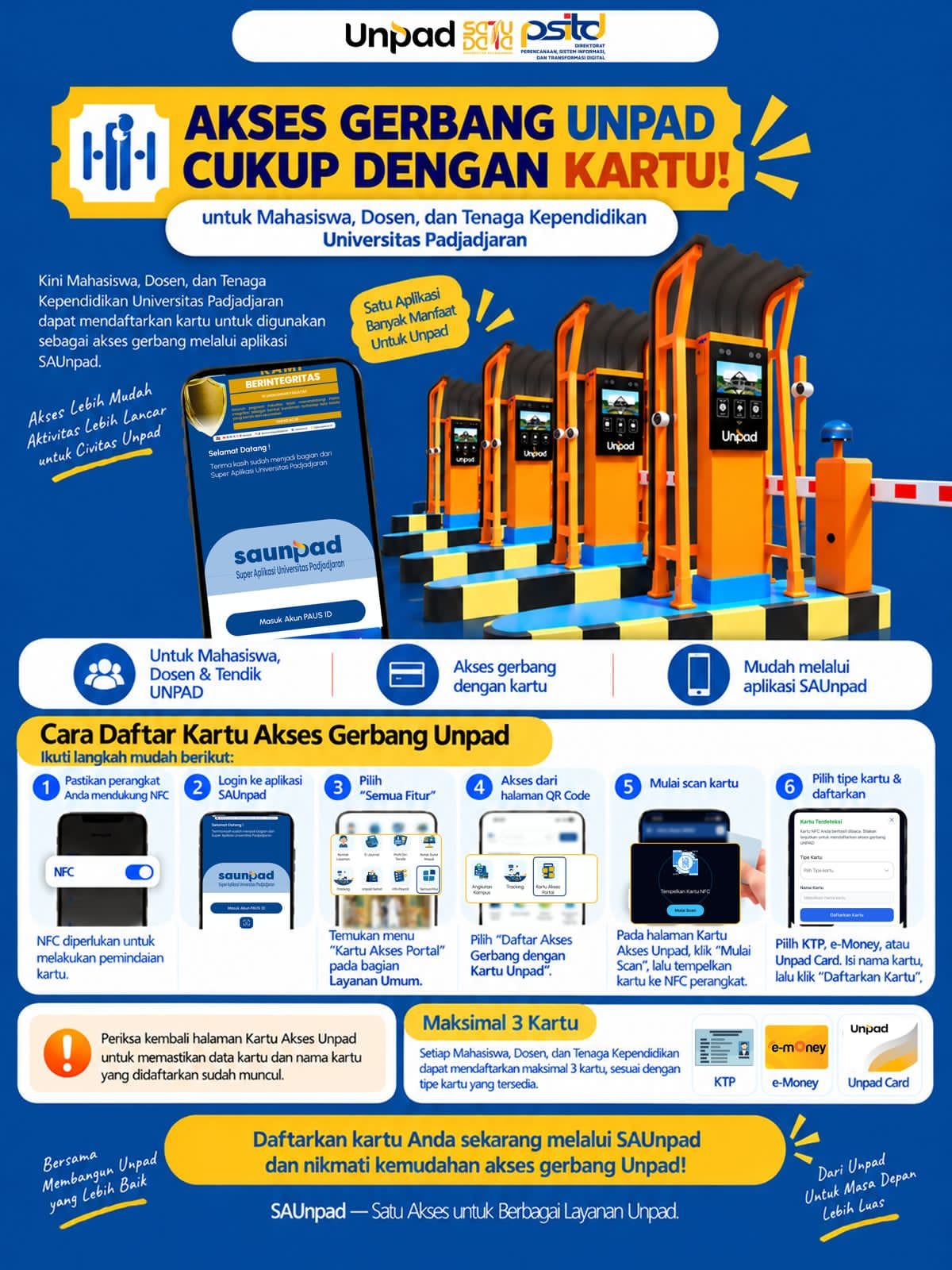 Panduan pendaftaran kartu akses gerbang Unpad melalui aplikasi SAUNPAD Panduan pendaftaran kartu akses gerbang Unpad melalui aplikasi SAUNPAD