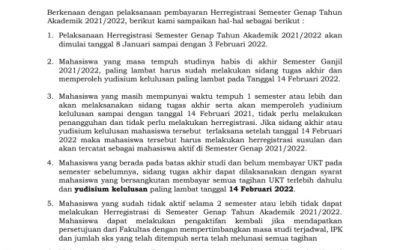 Pemberitahuan Herregistrasi Mahasiswa Universitas Padjadjaran Semester Genap Tahun Akademik 2021/2022